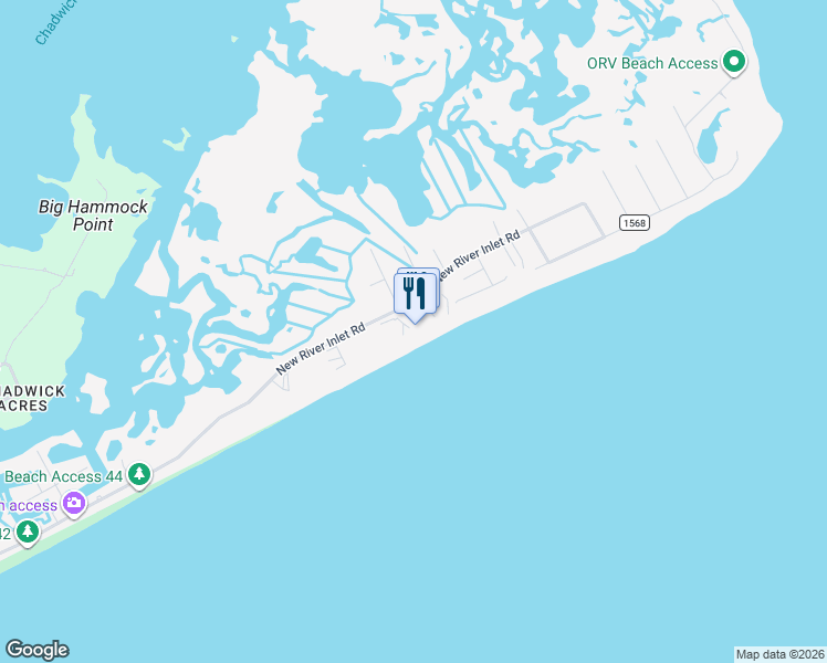 map of restaurants, bars, coffee shops, grocery stores, and more near 2000 New River Inlet Road in North Topsail Beach