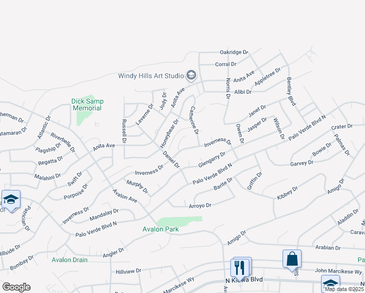 map of restaurants, bars, coffee shops, grocery stores, and more near 1400 Inverness Court in Lake Havasu City