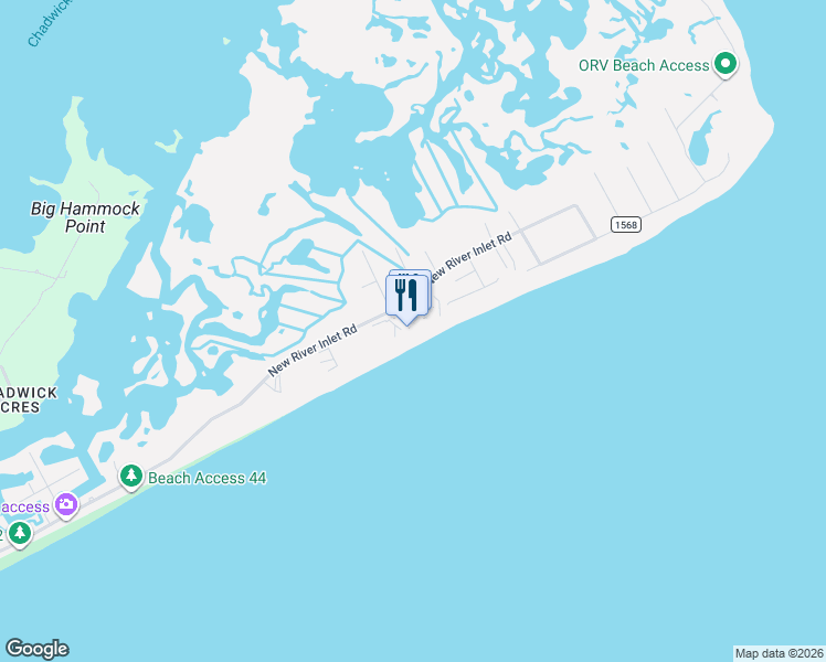 map of restaurants, bars, coffee shops, grocery stores, and more near 2000 New River Inlet Road in North Topsail Beach