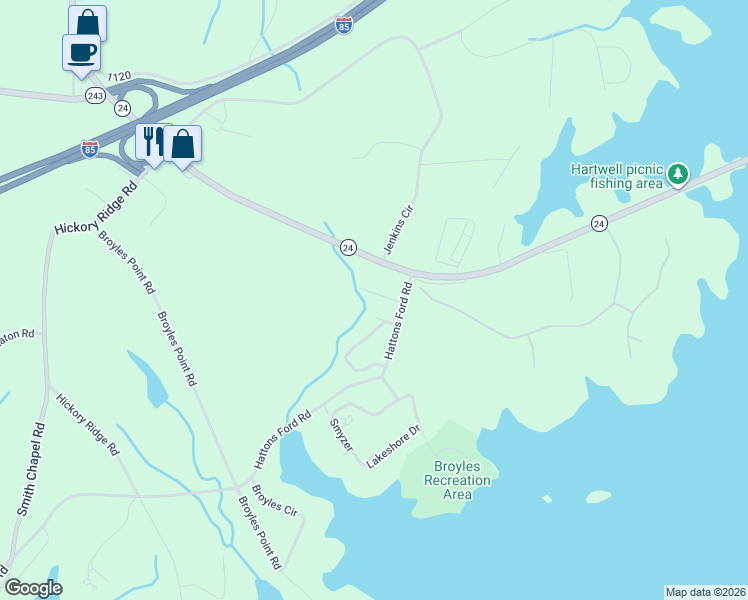 map of restaurants, bars, coffee shops, grocery stores, and more near 105 Shelby Lane in Townville