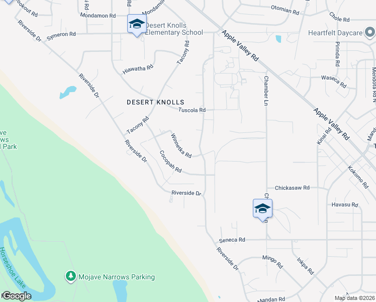 map of restaurants, bars, coffee shops, grocery stores, and more near 18394 Winnetka Road in Apple Valley