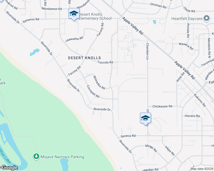map of restaurants, bars, coffee shops, grocery stores, and more near 18394 Winnetka Road in Apple Valley