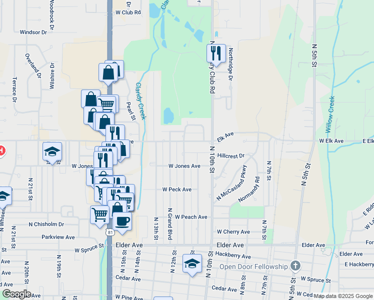 map of restaurants, bars, coffee shops, grocery stores, and more near 1414 North 12th Street in Duncan