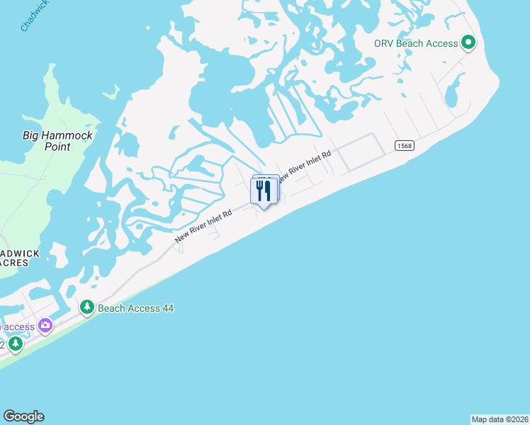 map of restaurants, bars, coffee shops, grocery stores, and more near 2000 New River Inlet Road in North Topsail Beach