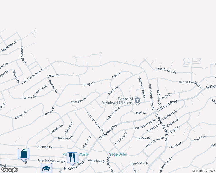 map of restaurants, bars, coffee shops, grocery stores, and more near 3305-3309 Dune Drive in Lake Havasu City