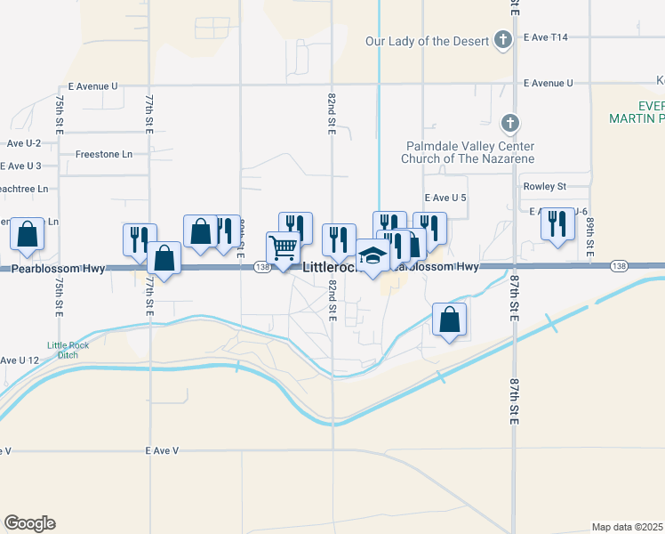 map of restaurants, bars, coffee shops, grocery stores, and more near in Littlerock