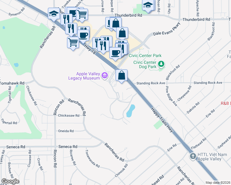 map of restaurants, bars, coffee shops, grocery stores, and more near Apple Valley Inn Road in Apple Valley