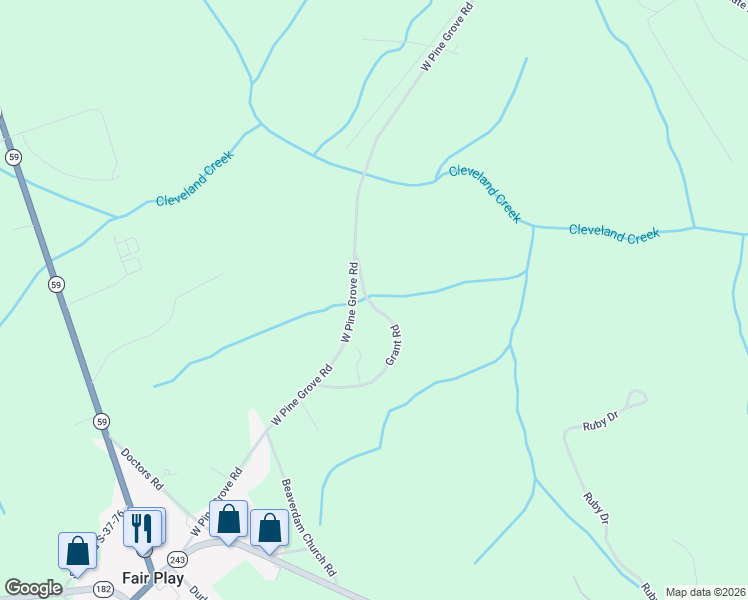 map of restaurants, bars, coffee shops, grocery stores, and more near 140 Grant Road in Fair Play