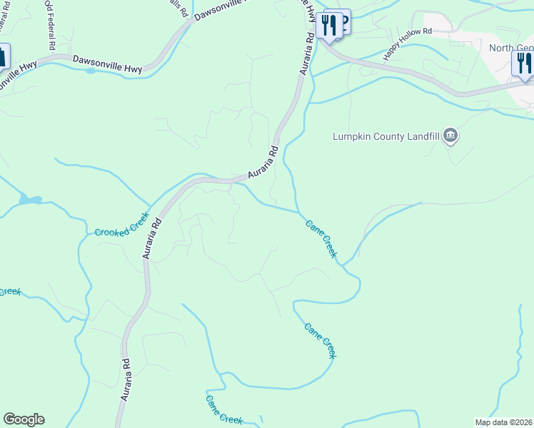 map of restaurants, bars, coffee shops, grocery stores, and more near 298 J W Nix Road in Dahlonega