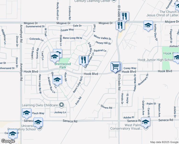 map of restaurants, bars, coffee shops, grocery stores, and more near 14263 Tortoise Place in Victorville