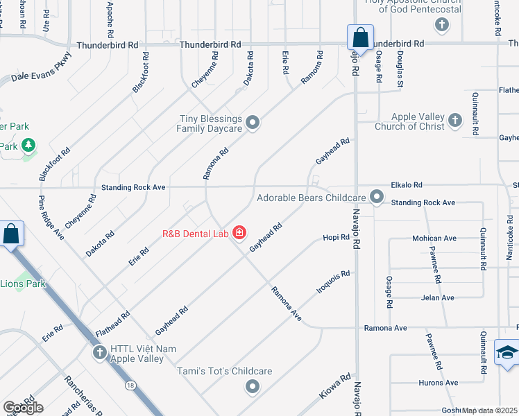 map of restaurants, bars, coffee shops, grocery stores, and more near 14855 Flathead Road in Apple Valley