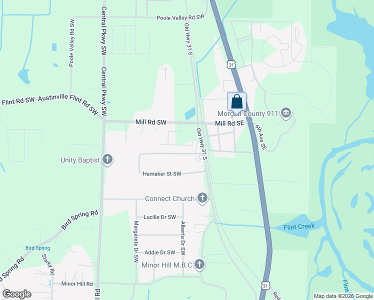 map of restaurants, bars, coffee shops, grocery stores, and more near 108 Hamaker Street Southwest in Decatur