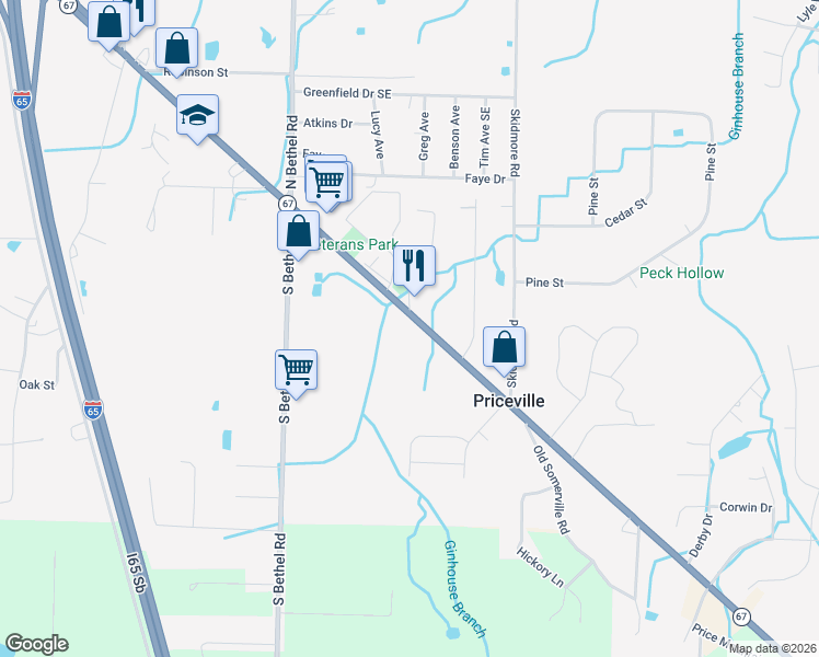 map of restaurants, bars, coffee shops, grocery stores, and more near 613 Alabama 67 in Decatur