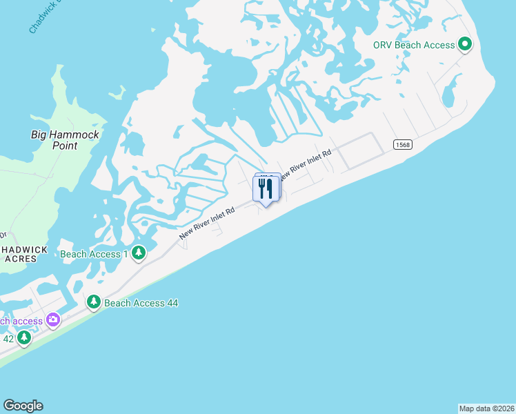 map of restaurants, bars, coffee shops, grocery stores, and more near 2000 New River Inlet Road in North Topsail Beach