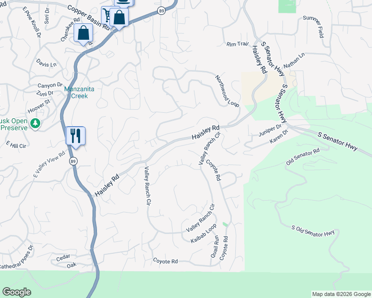 map of restaurants, bars, coffee shops, grocery stores, and more near 305 Laureleaf Drive in Prescott