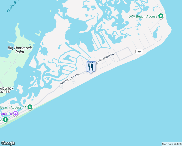 map of restaurants, bars, coffee shops, grocery stores, and more near 2000 New River Inlet Road in North Topsail Beach
