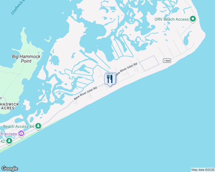 map of restaurants, bars, coffee shops, grocery stores, and more near 2000 New River Inlet Road in North Topsail Beach