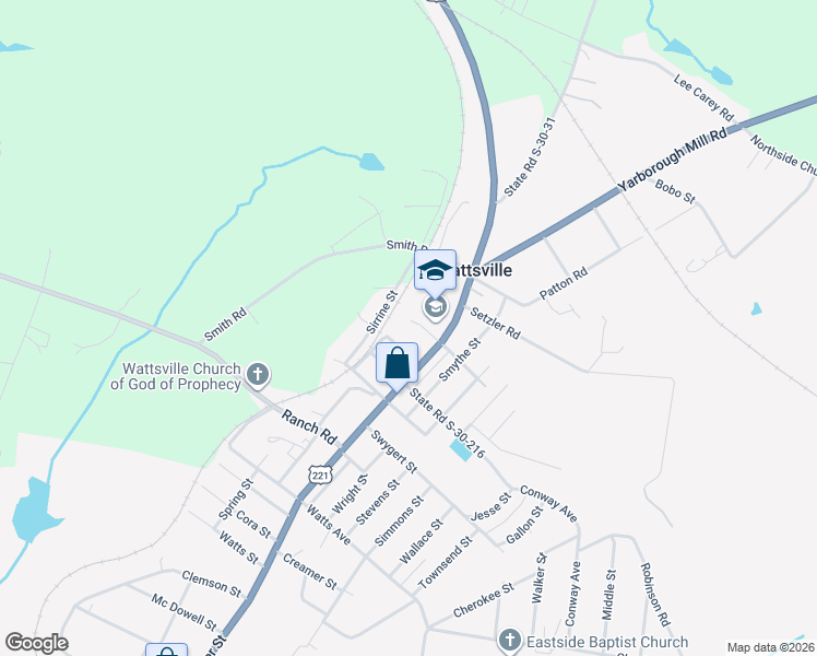 map of restaurants, bars, coffee shops, grocery stores, and more near 68 Lucas Avenue in Laurens