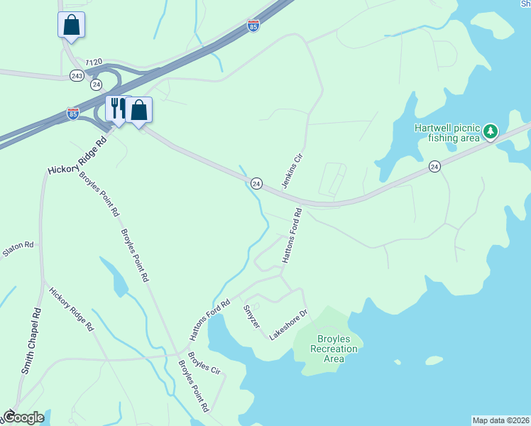map of restaurants, bars, coffee shops, grocery stores, and more near 105 Shelby Lane in Townville