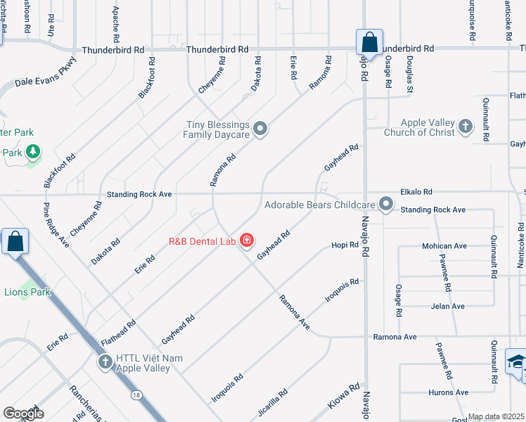 map of restaurants, bars, coffee shops, grocery stores, and more near 14855 Flathead Road in Apple Valley