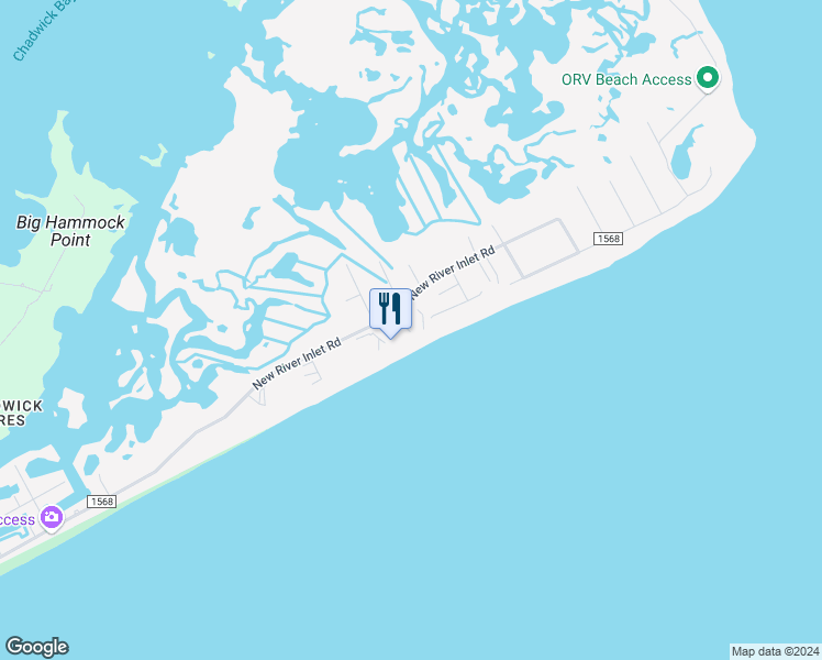 map of restaurants, bars, coffee shops, grocery stores, and more near 2000 New River Inlet Road in North Topsail Beach