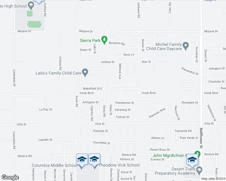 map of restaurants, bars, coffee shops, grocery stores, and more near 10735 Wakefield Street East in Adelanto