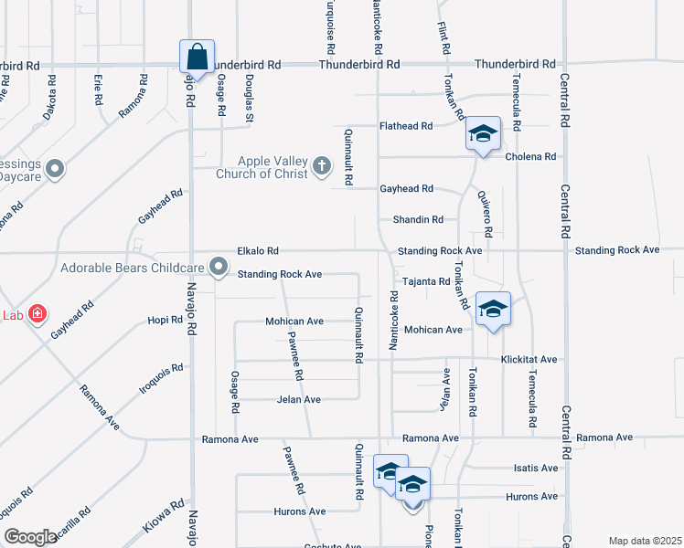 map of restaurants, bars, coffee shops, grocery stores, and more near Standing Rock Avenue in Apple Valley