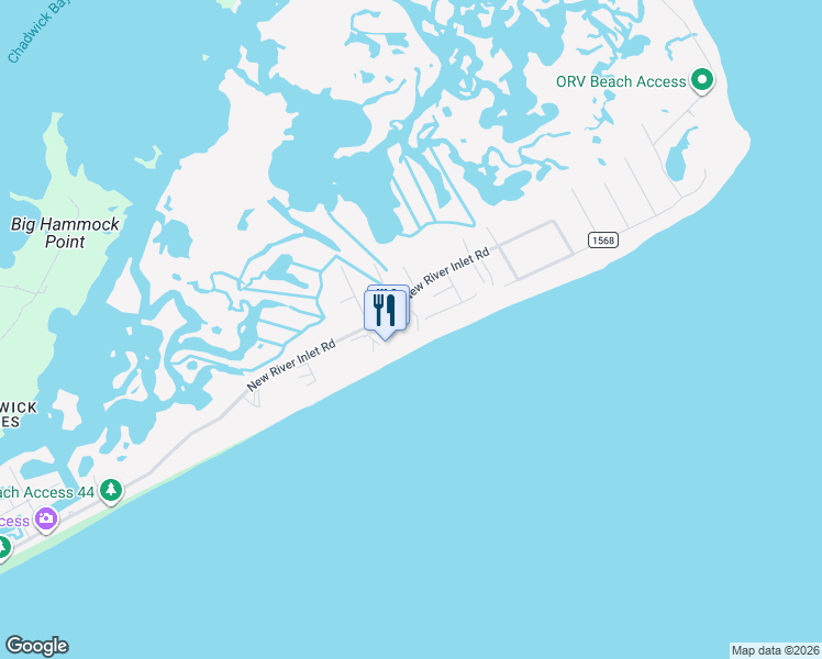 map of restaurants, bars, coffee shops, grocery stores, and more near 2000 New River Inlet Road in North Topsail Beach