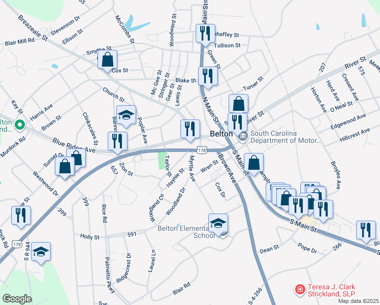 map of restaurants, bars, coffee shops, grocery stores, and more near in Belton