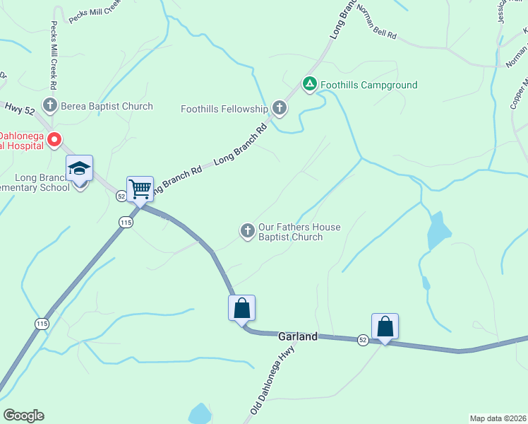 map of restaurants, bars, coffee shops, grocery stores, and more near Lewis Brown Road in Lumpkin County