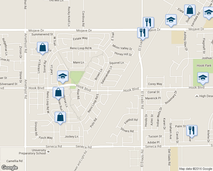 map of restaurants, bars, coffee shops, grocery stores, and more near 14247 Tortoise Place in Victorville