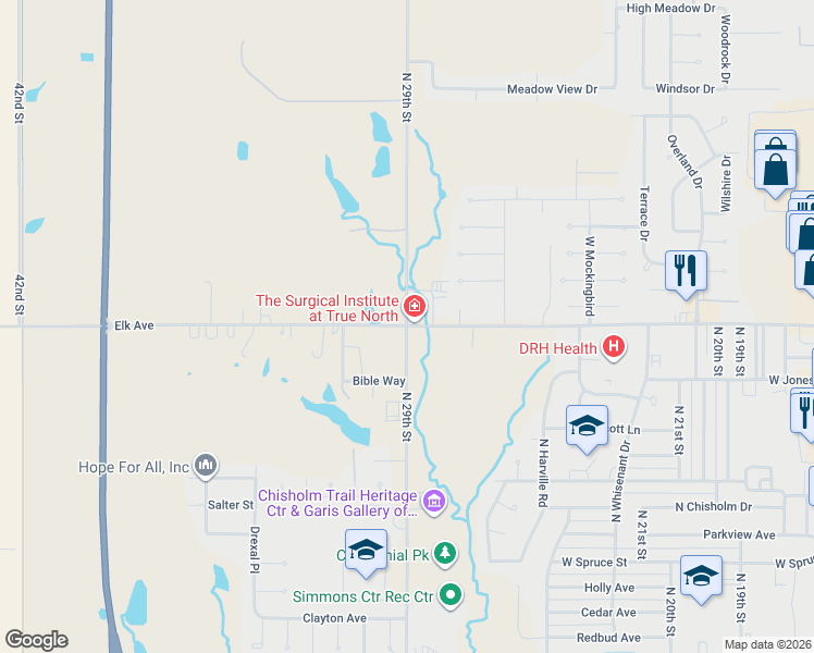 map of restaurants, bars, coffee shops, grocery stores, and more near 3000 West Elk Avenue in Duncan