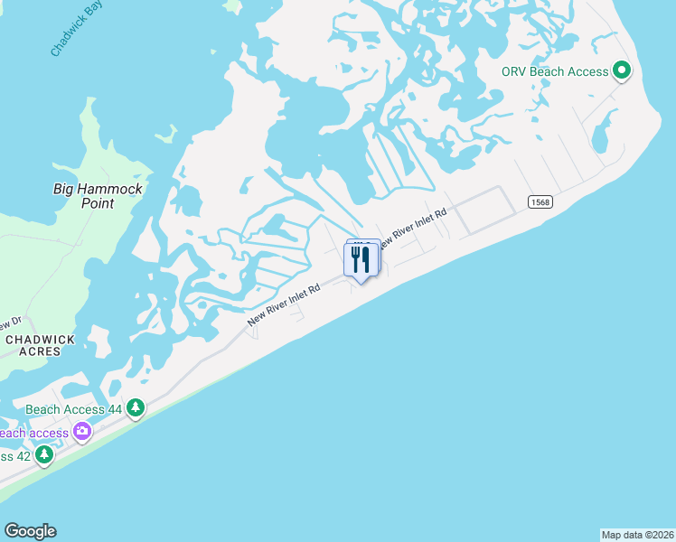 map of restaurants, bars, coffee shops, grocery stores, and more near 2000 New River Inlet Road in North Topsail Beach