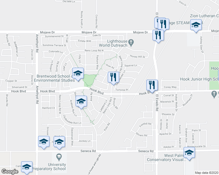 map of restaurants, bars, coffee shops, grocery stores, and more near 14927 Brown Lane in Victorville