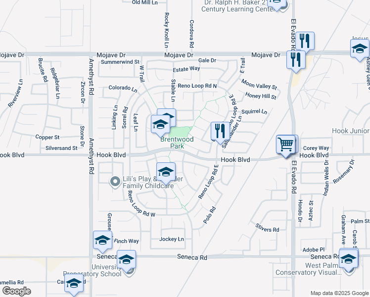 map of restaurants, bars, coffee shops, grocery stores, and more near 14075 Gray Lane in Victorville