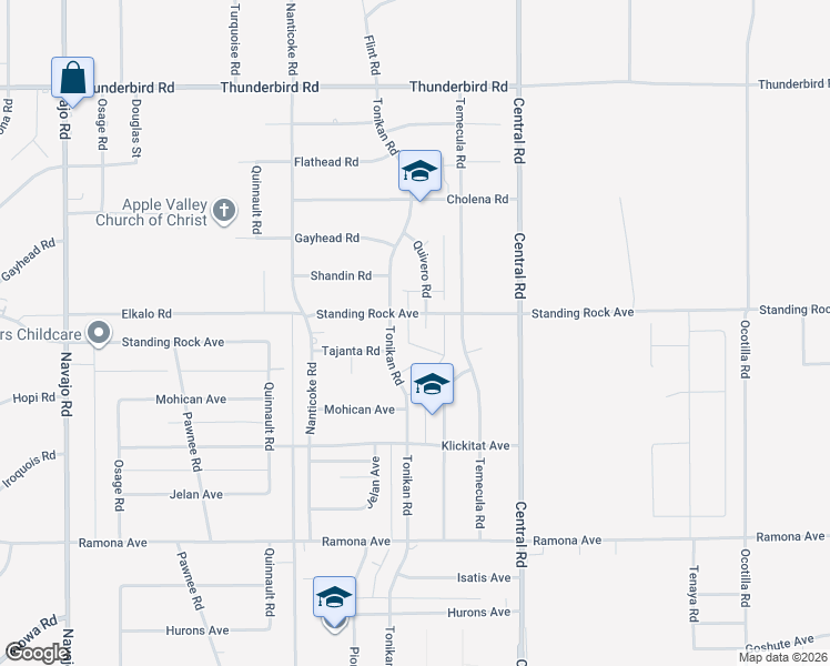 map of restaurants, bars, coffee shops, grocery stores, and more near 22325 Quivero Road in Apple Valley