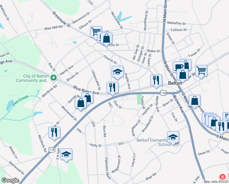 map of restaurants, bars, coffee shops, grocery stores, and more near 225 Bannister Street in Belton