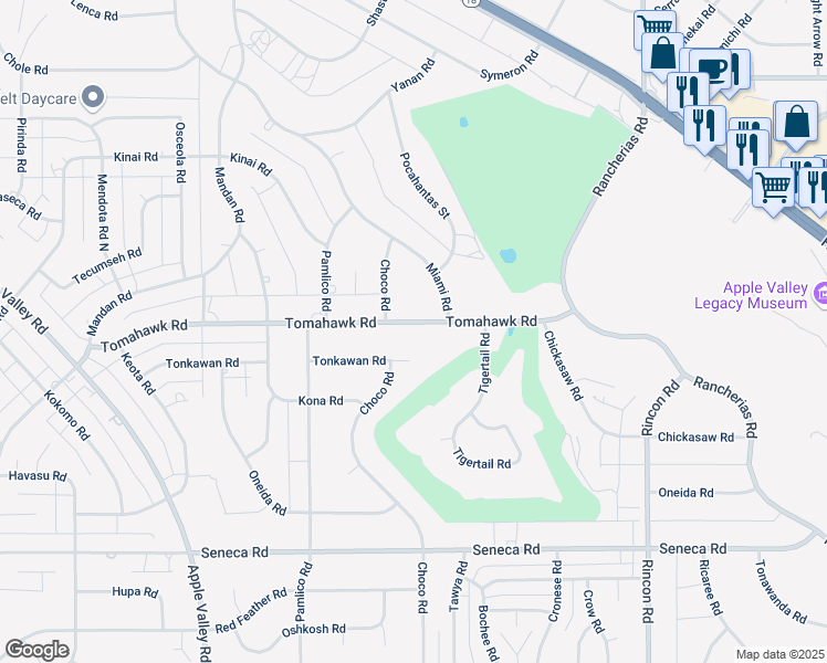 map of restaurants, bars, coffee shops, grocery stores, and more near 19691 Tomahawk Road in Apple Valley