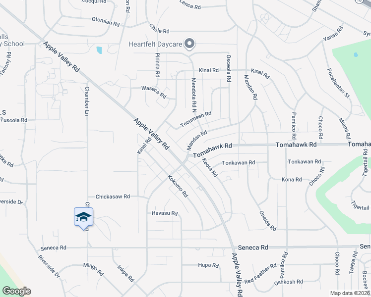 map of restaurants, bars, coffee shops, grocery stores, and more near 14890 Mandan Road in Apple Valley