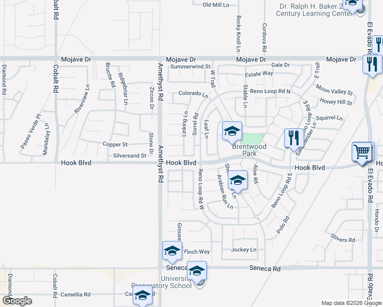 map of restaurants, bars, coffee shops, grocery stores, and more near 14970 Sorrel Road in Victorville