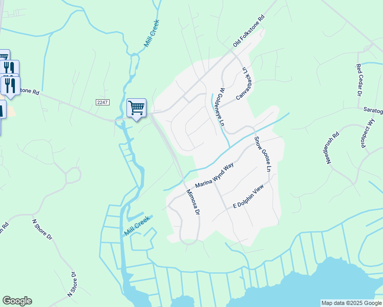 map of restaurants, bars, coffee shops, grocery stores, and more near 256 Sailor Street in Sneads Ferry