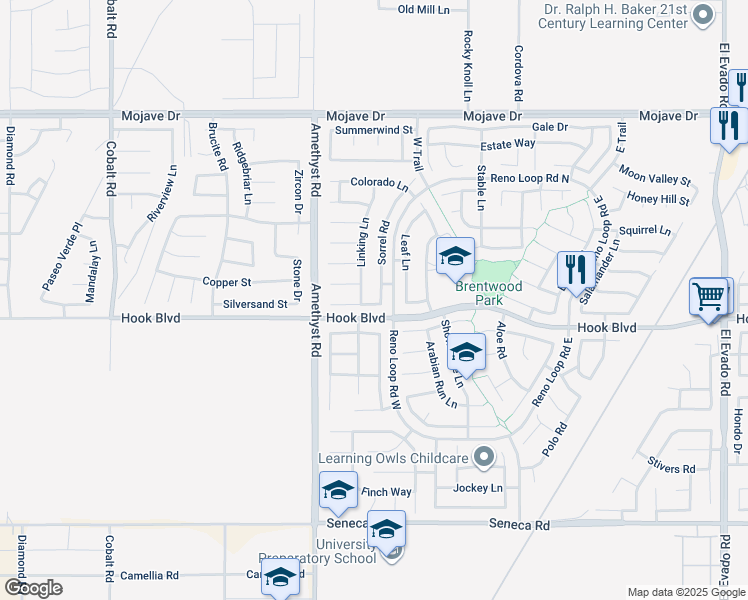 map of restaurants, bars, coffee shops, grocery stores, and more near 14938 Sorrel Road in Victorville