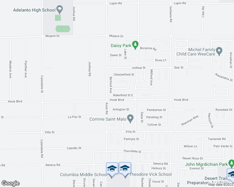 map of restaurants, bars, coffee shops, grocery stores, and more near 10580 Wakefield Street East in Adelanto