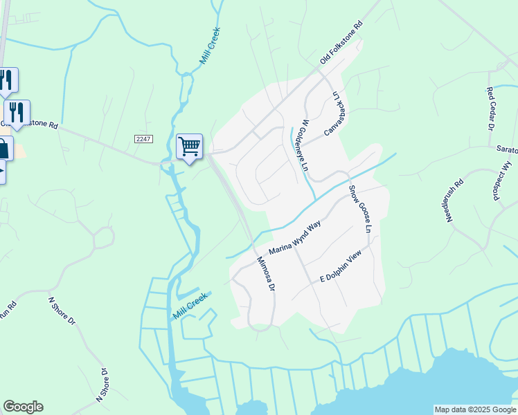 map of restaurants, bars, coffee shops, grocery stores, and more near 254 Sailor Street in Sneads Ferry