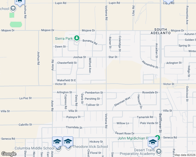 map of restaurants, bars, coffee shops, grocery stores, and more near 10842 Wakefield Street East in Adelanto