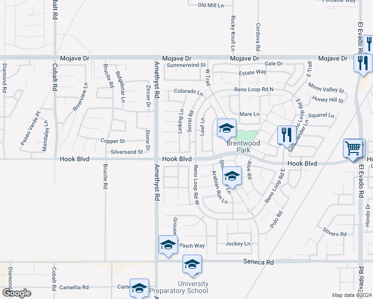 map of restaurants, bars, coffee shops, grocery stores, and more near 14938 Sorrel Road in Victorville