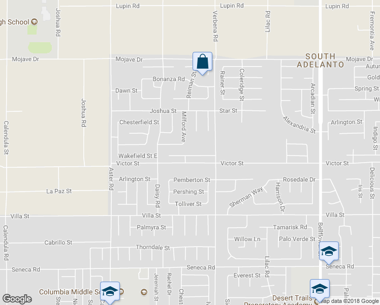 map of restaurants, bars, coffee shops, grocery stores, and more near 10804 East Wakefield Street in Adelanto