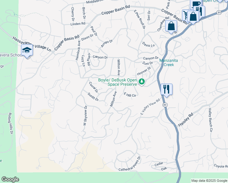 map of restaurants, bars, coffee shops, grocery stores, and more near 1110 Milton Avenue in Prescott
