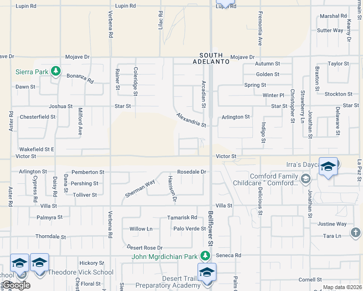 map of restaurants, bars, coffee shops, grocery stores, and more near 14976 Davinci Court in Adelanto