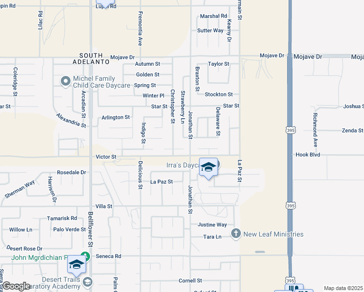 map of restaurants, bars, coffee shops, grocery stores, and more near 11666 English Court in Adelanto